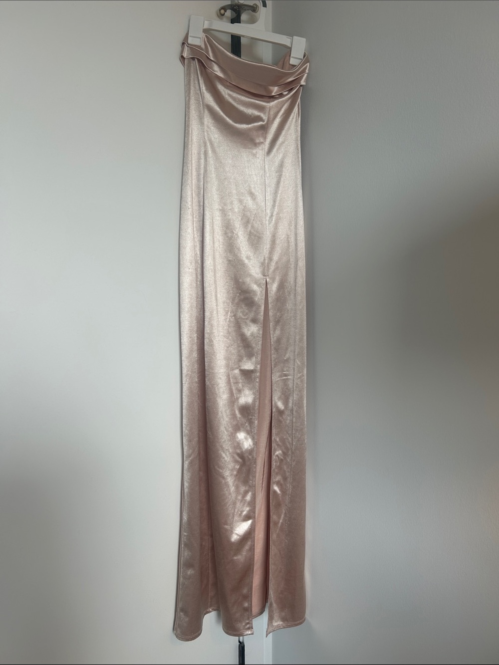 Lucy in the Sky Rose Blush Satin Maxi with Front Slit